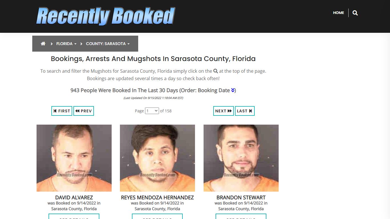 Bookings, Arrests and Mugshots in Sarasota County, Florida